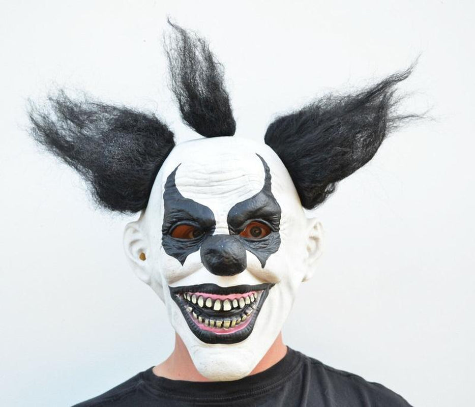 Black & White Halloween Clown Mask with Hair Costume Party Clown Scary