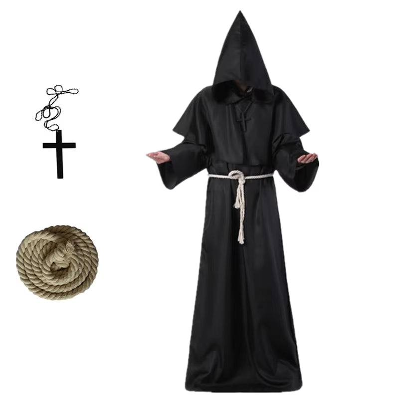 Halloween Medieval Hooded Robe Plague Doctor Cosplay Costume Mask Hat Adult Cosplay Steampunk Priest Horror Wizard Cloak Cloak