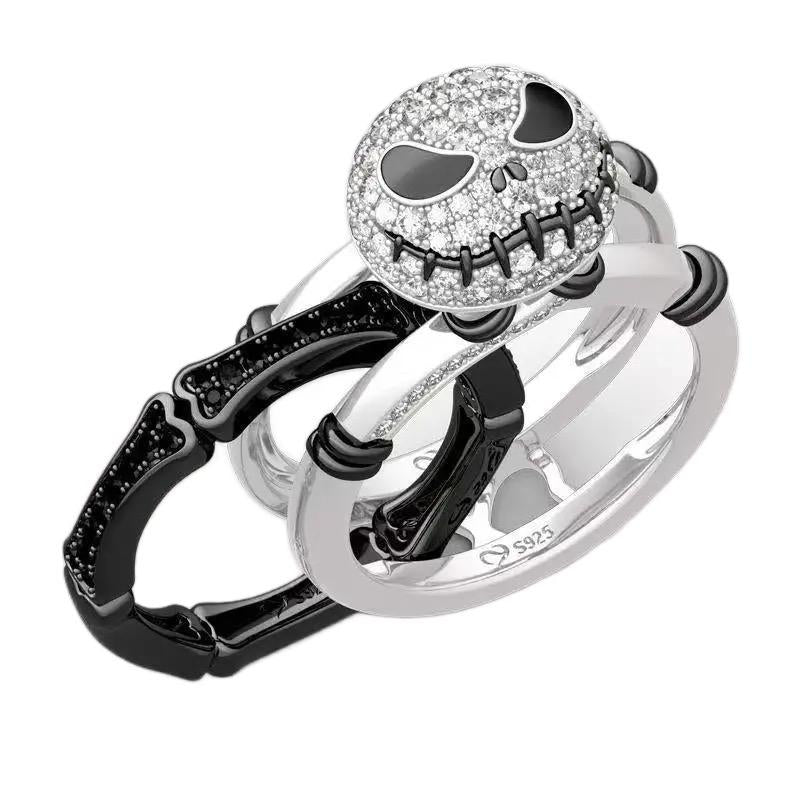 Black and White Zircon Rings for Men and Women - Halloween Style Spooky Skull