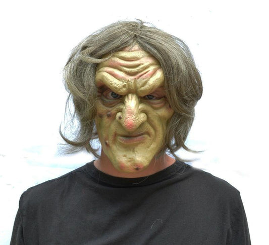 Realistic Ugly Old Lady Face Halloween Season Witch Mask with Hair