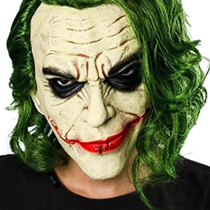 Joker Mask Scary Halloween Latex Masks for Adult Horror Clown Full Head with Wig Cosplay Costume Party Prop