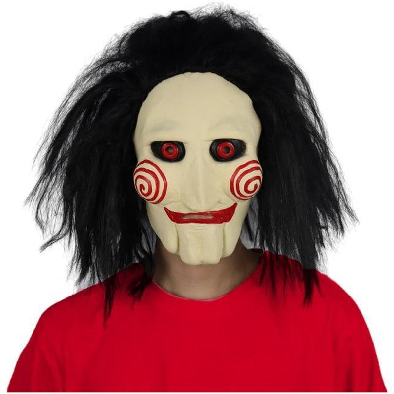 Jigsaw Halloween Mask with Wig Hair | Creepy Horror Latex Puppet Mask Prop for Unisex Halloween Cosplay Party | Scary Saw Mask Costume Party