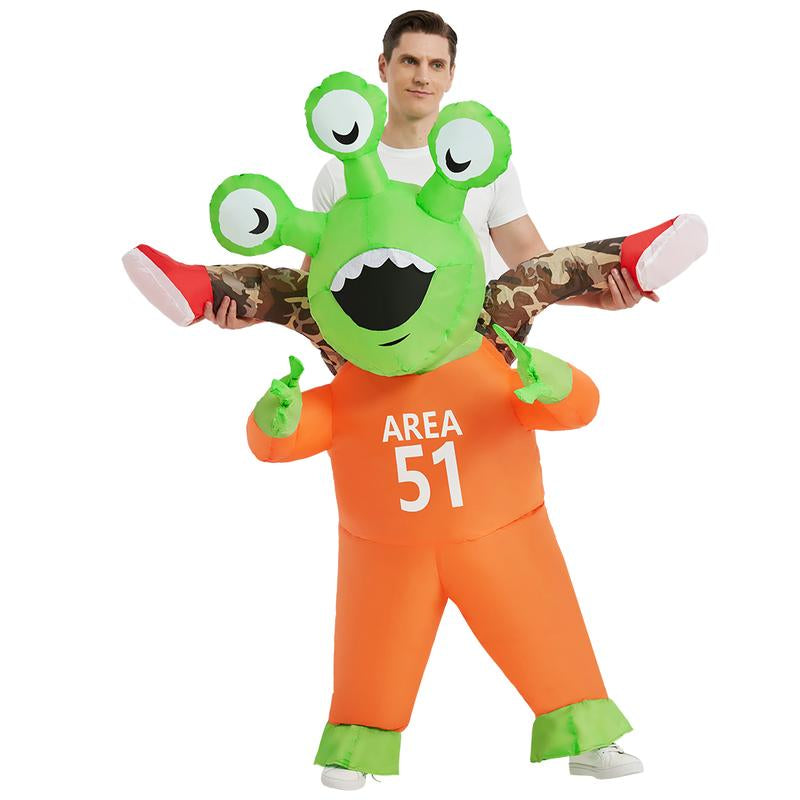 COMIN Halloween Inflatable Alien Costume Adults Cosplay Costumes Funny Ride on Blow up Costumes Alien Suit for Teens Clothing Menswear Dinosaur