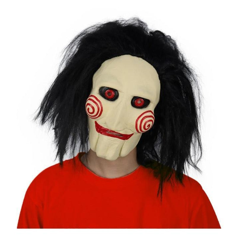 Jigsaw Halloween Mask with Wig Hair | Creepy Horror Latex Puppet Mask Prop for Unisex Halloween Cosplay Party | Scary Saw Mask Costume Party