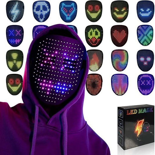 LED Mask Accessories - Luminous Bluetooth APP Sensing Led Mask for Adults Suitable for Halloween Costume Role-Playing Party Cosplay Dance Christmas