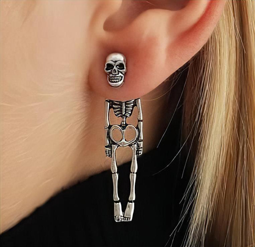 2 Pairs Halloween Skull Earrings for Women, Personalized Exaggerated Dark Style Design Spooky Skull Skeleton Stud Earrings Earrings