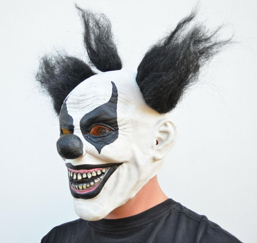 Black & White Halloween Clown Mask with Hair Costume Party Clown Scary