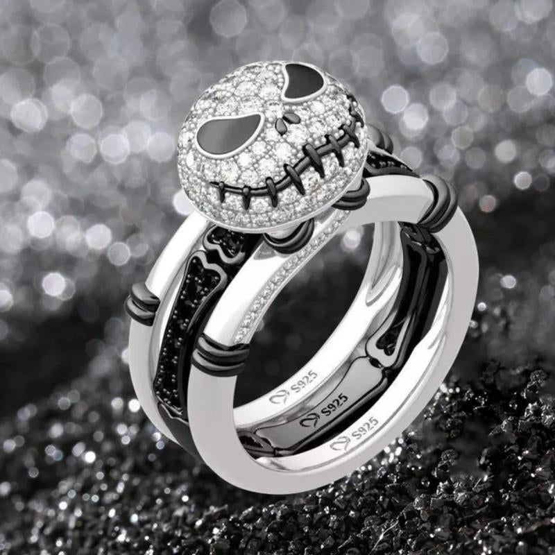 Black and White Zircon Rings for Men and Women - Halloween Style Spooky Skull