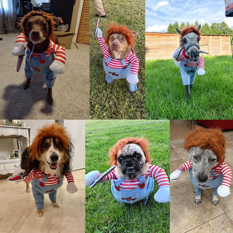 Pet Deadly Doll Dog Costume, Cosplay Halloween Christmas Funny Clothes Party Costume, Funny Pet Costumes, Chucky Dog Cosplay Costume for Halloween