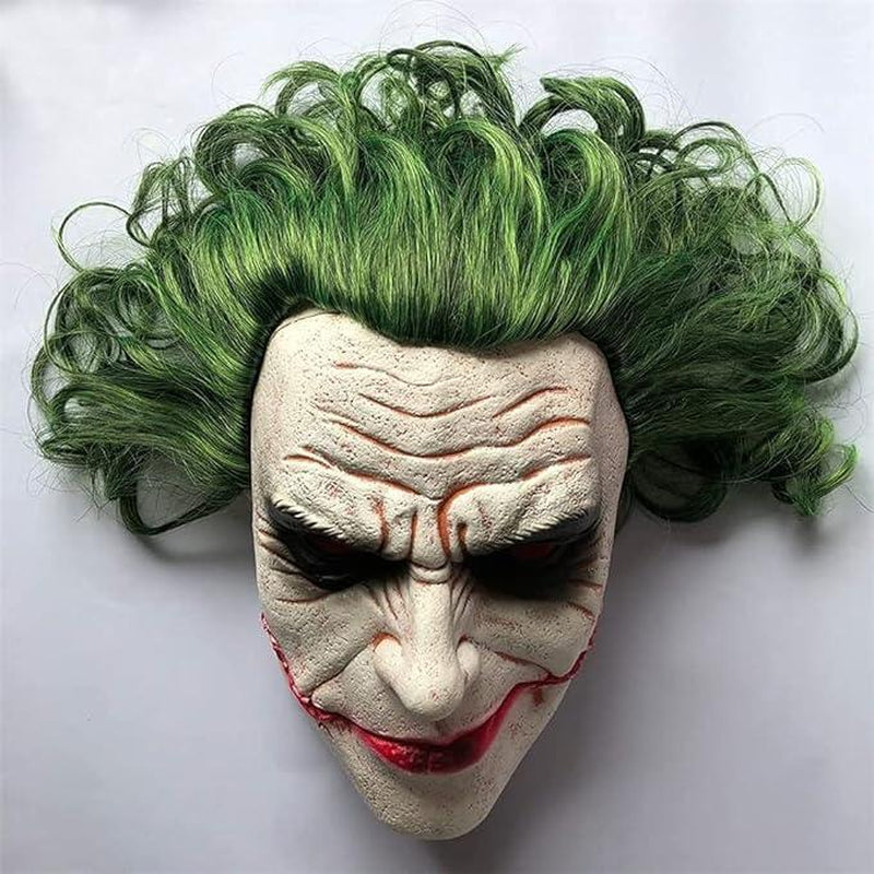 Joker Mask Scary Halloween Latex Masks for Adult Horror Clown Full Head with Wig Cosplay Costume Party Prop