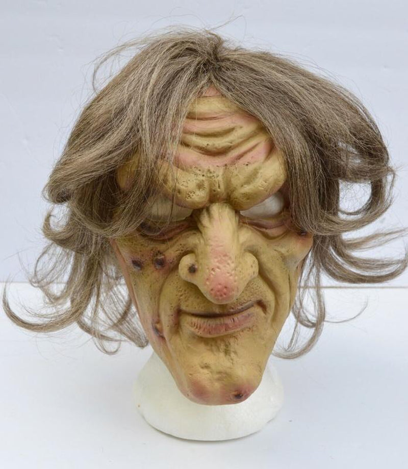 Realistic Ugly Old Lady Face Halloween Season Witch Mask with Hair