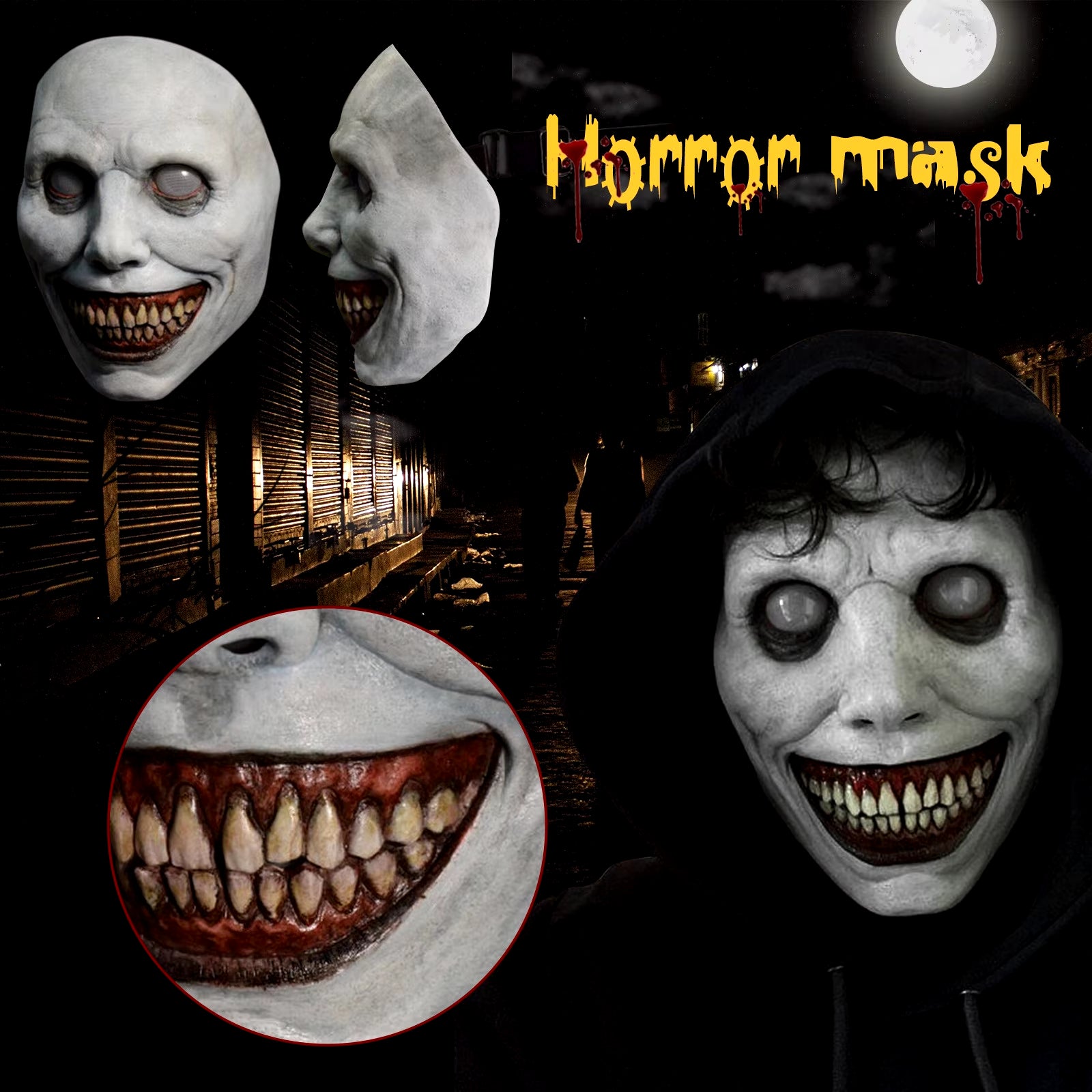 2021 New Halloween Mask Cos Exorcist Horror Smile Green Face White Eye Demon Mask Halloween Mask