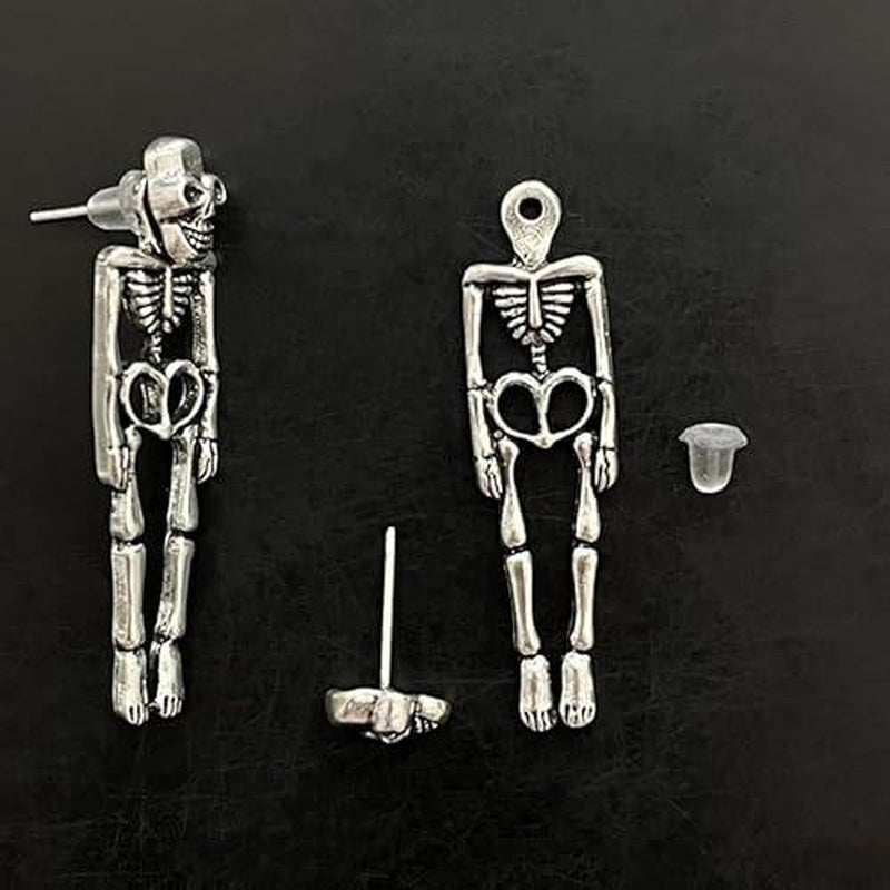 2 Pairs Halloween Skull Earrings for Women, Personalized Exaggerated Dark Style Design Spooky Skull Skeleton Stud Earrings Earrings