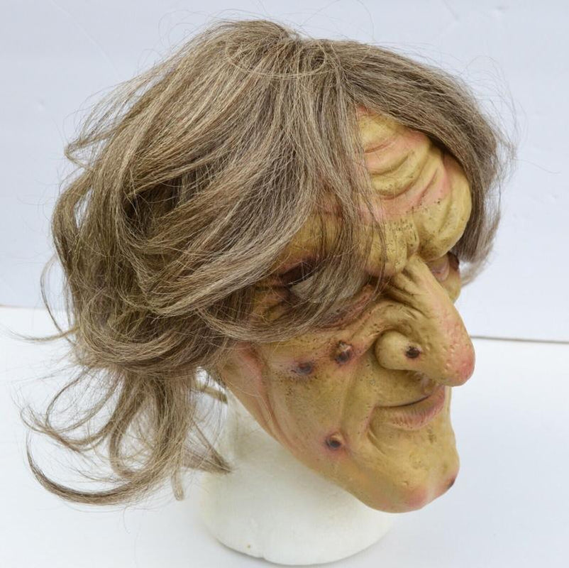 Realistic Ugly Old Lady Face Halloween Season Witch Mask with Hair