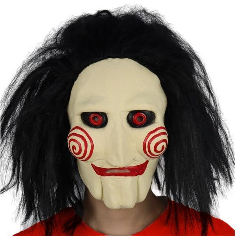 Jigsaw Halloween Mask with Wig Hair | Creepy Horror Latex Puppet Mask Prop for Unisex Halloween Cosplay Party | Scary Saw Mask Costume Party