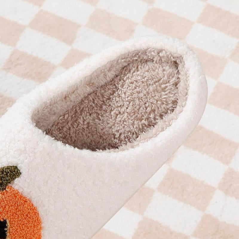 Halloween Pumpkin Slippers for Women Men Spooky Slides Soft Plush Fuzzy Slippers Cozy House Slippers Indoor Outdoor Shoes