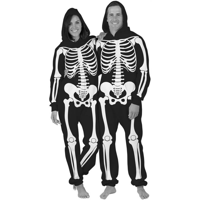 Skeleton Onesie – Single Sided Halloween Costume Pajama for Adults & Kids