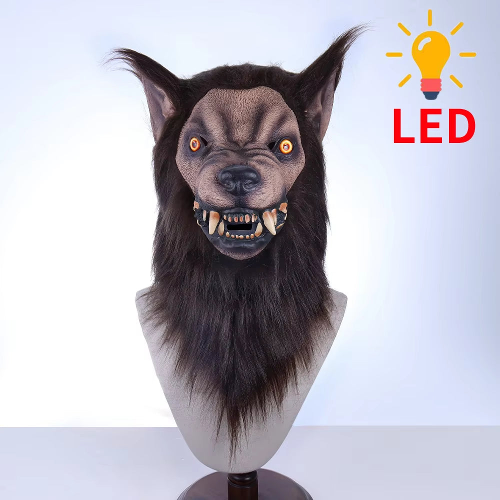 Animal Wolf Latex Mask Werewolf Light-Up Realistic and Fierce Carnival Headgear Costume Halloween Cosplay Party Props