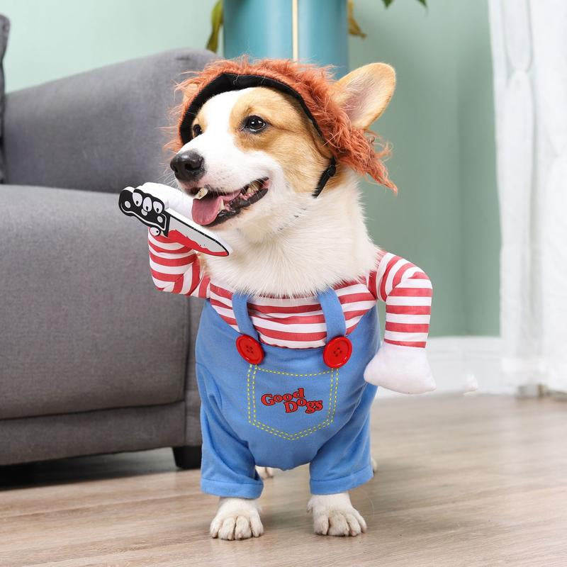 Pet Deadly Doll Dog Costume, Cosplay Halloween Christmas Funny Clothes Party Costume, Funny Pet Costumes, Chucky Dog Cosplay Costume for Halloween