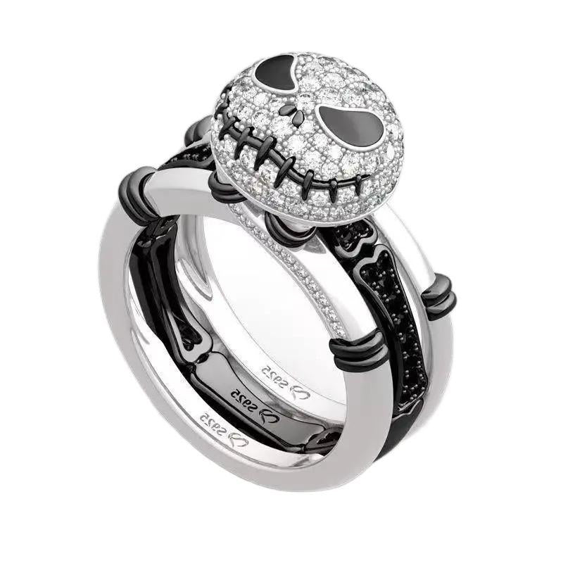 Black and White Zircon Rings for Men and Women - Halloween Style Spooky Skull