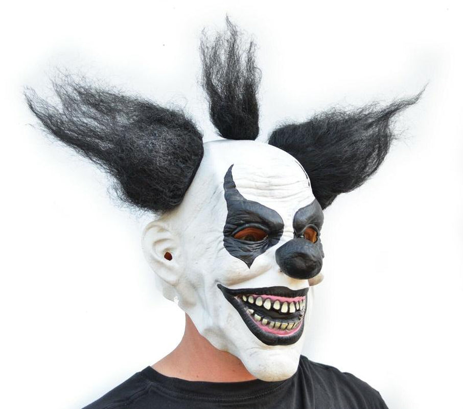 Black & White Halloween Clown Mask with Hair Costume Party Clown Scary