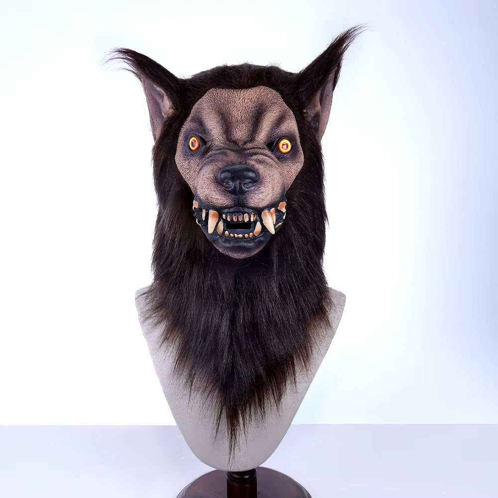 Animal Wolf Latex Mask Werewolf Light-Up Realistic and Fierce Carnival Headgear Costume Halloween Cosplay Party Props