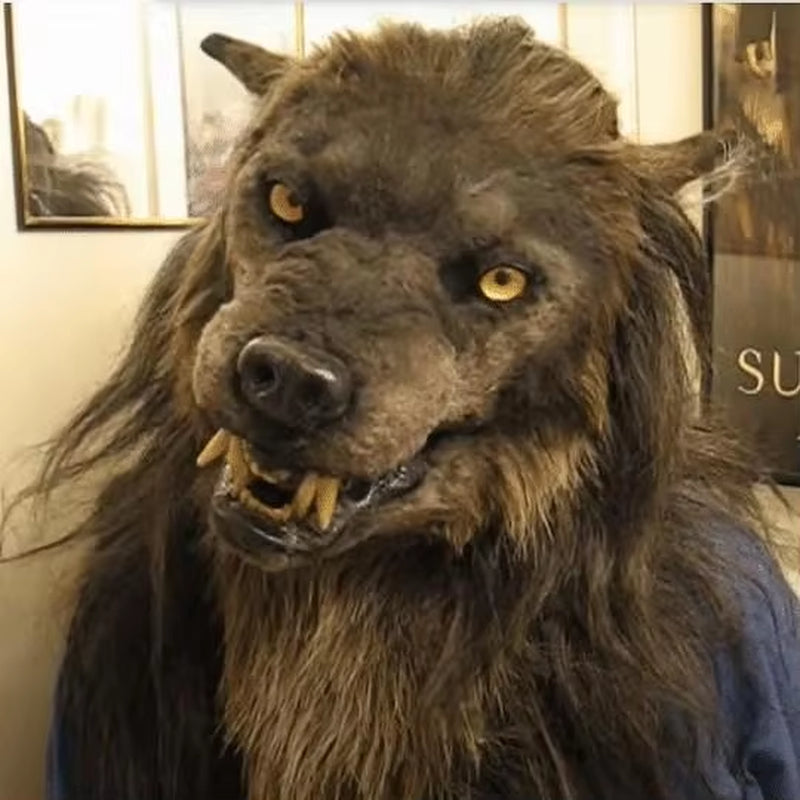 Halloween Latex Wolf Head Hair Mask Werewolf Headgear Party Scary Decor