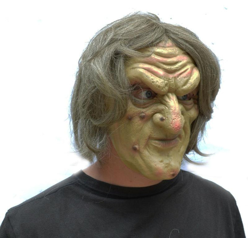 Realistic Ugly Old Lady Face Halloween Season Witch Mask with Hair