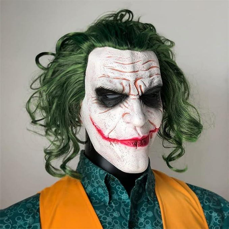 Joker Mask Scary Halloween Latex Masks for Adult Horror Clown Full Head with Wig Cosplay Costume Party Prop