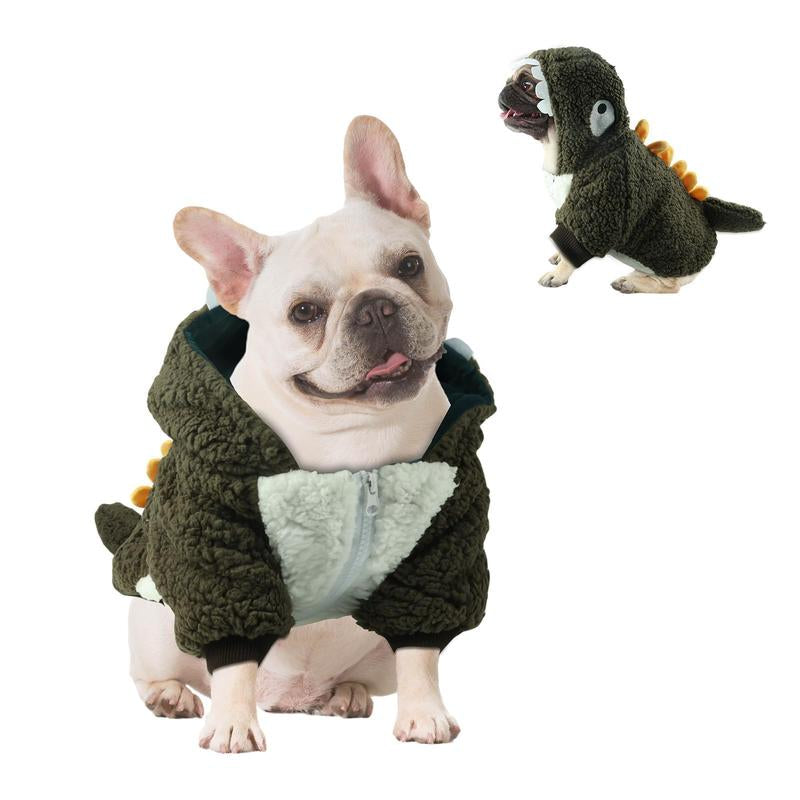 Dog Dinosaur Halloween Costume - Pet Warm Hoodie Halloween Cute Dino Dog Clothes Outfit for Small Medium Dogs