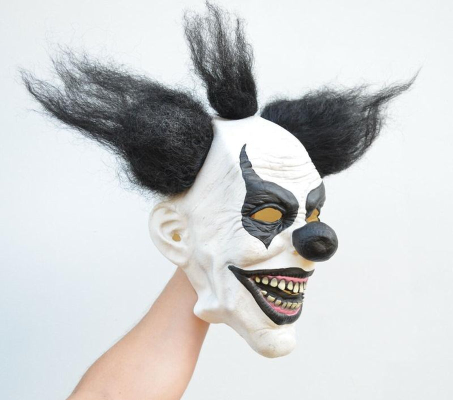 Black & White Halloween Clown Mask with Hair Costume Party Clown Scary