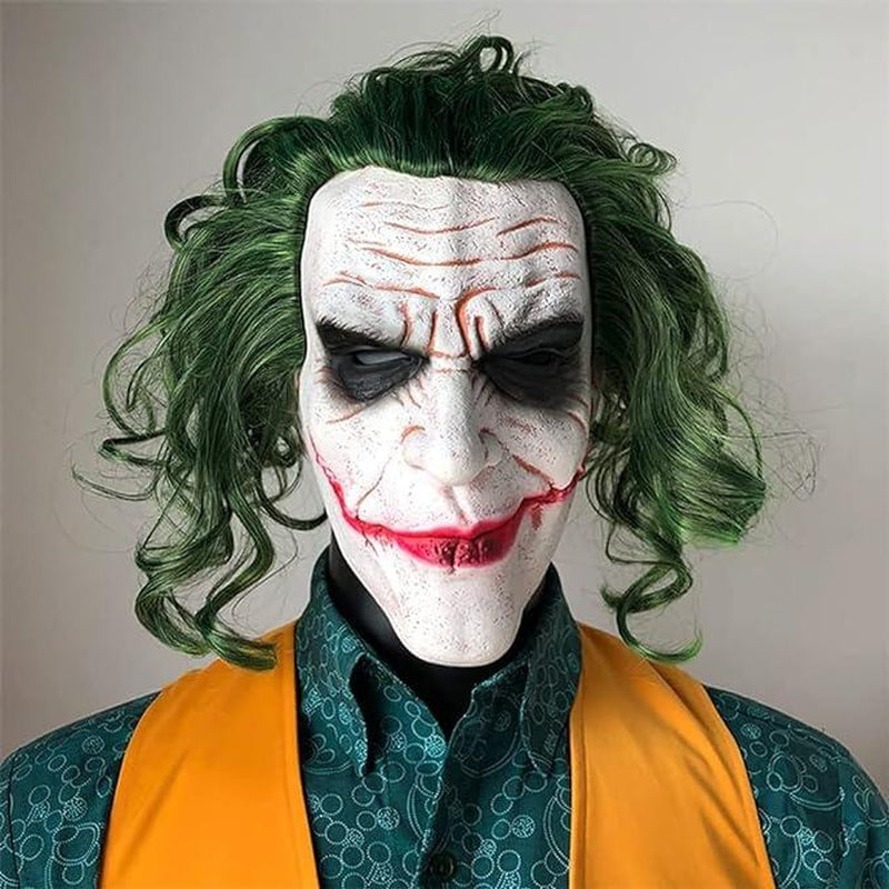 Joker Mask Scary Halloween Latex Masks for Adult Horror Clown Full Head with Wig Cosplay Costume Party Prop