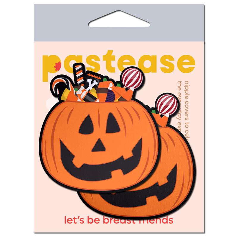 PASTEASE - Nipple Cover Pasties, Adhesive Bra, Breast Tape - Trick-Or-Treat Pumpkin Pasties with Candy - Level up Your Halloween Costume Accessory - Dimensions: 2.7” X 2.9” Diameter: 2.4 Inches