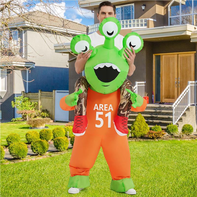 COMIN Halloween Inflatable Alien Costume Adults Cosplay Costumes Funny Ride on Blow up Costumes Alien Suit for Teens Clothing Menswear Dinosaur