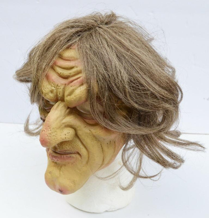 Realistic Ugly Old Lady Face Halloween Season Witch Mask with Hair